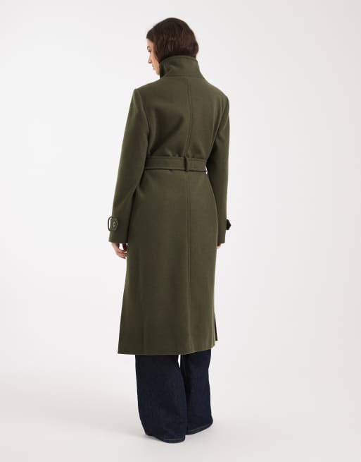 Miss Selfridge – Formeller Mantel in Khaki mit Stehkragen, 4 von 4