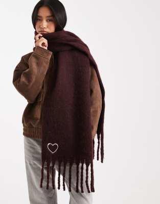 Miss Selfridge - Fransenschal aus Strick in Pflaume-Brown