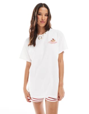Miss Selfridge French Pastries Oversized Graphic Tee In White