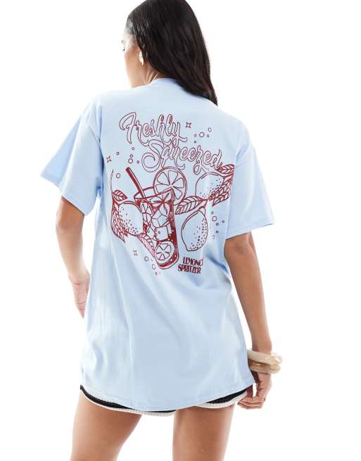 Miss Selfridge freshly squeezed summer oversized graphic tee in ecru