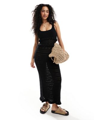Miss Selfridge Frill Crochet Maxi Dress In Black