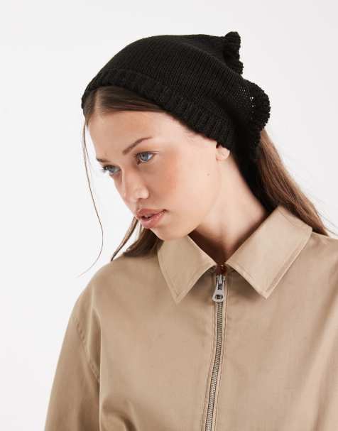 Miss Selfridge frill detail knit head scarf in black - view 1