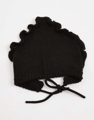 Miss Selfridge Frill Detail Knit Head Scarf In Black
