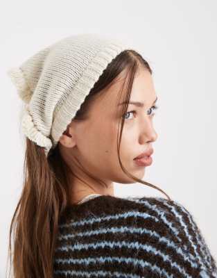 Miss Selfridge Frill Detail Knit Head Scarf In Neutral