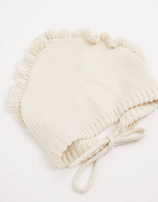 Miss Selfridge frill detail knit head scarf in cream, 2 of 3