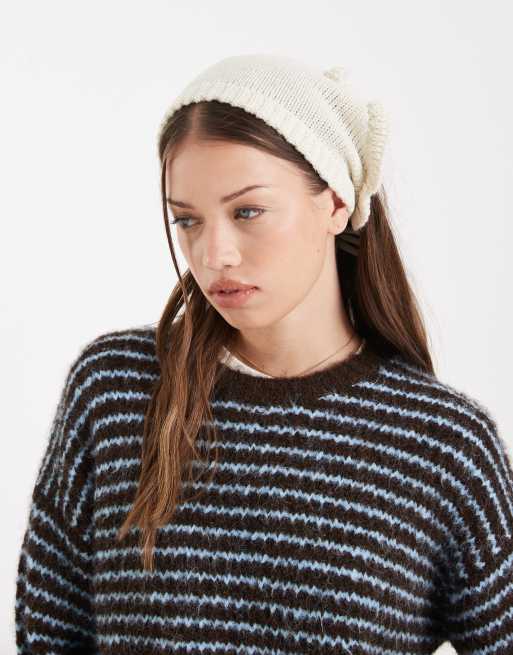 Miss Selfridge frill detail knit head scarf in cream, 3 of 3