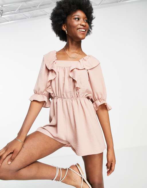 Miss Selfridge Frill Detail Romper In Pink Asos