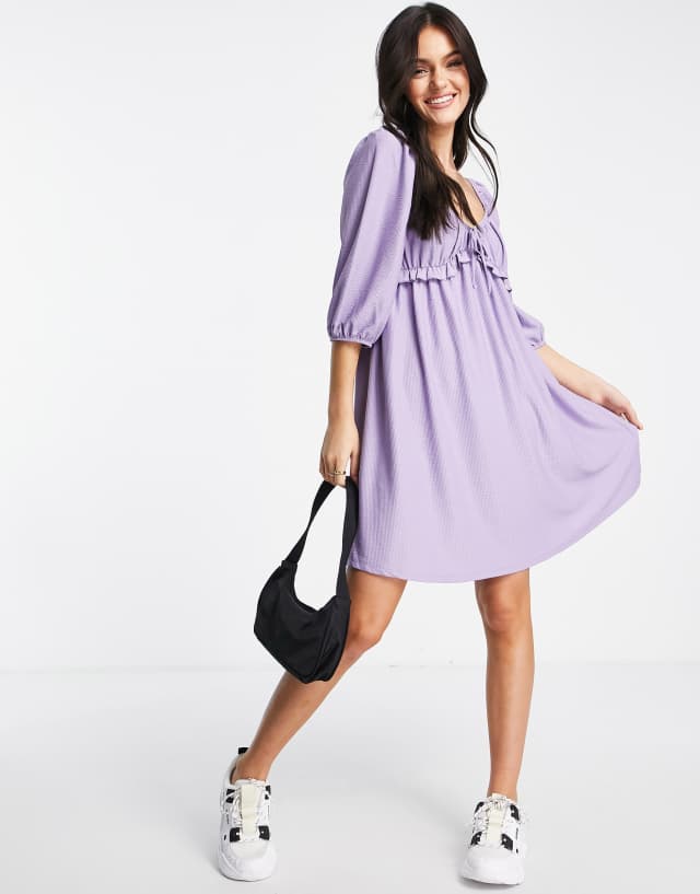 Miss Selfridge frill detail textured smock dress in lilac