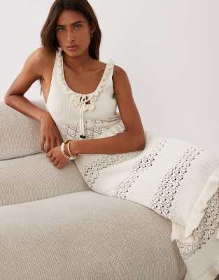 Miss Selfridge Frill Detailing Crochet Midaxi Dress In White