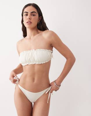 Miss Selfridge Frill Edge Ruched Bum Tie Sides Bikini Bottoms In White