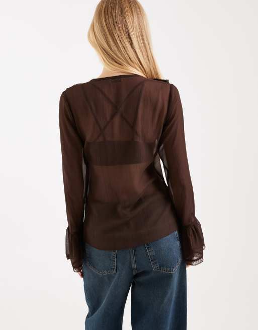 Miss Selfridge frill front flared sleeves chiffon blouse, 4 of 4