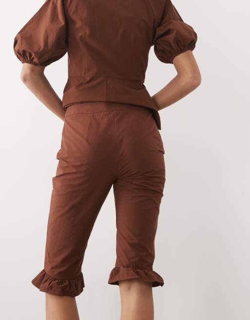 Miss Selfridge frill hem capris set in choc, 5 of 5