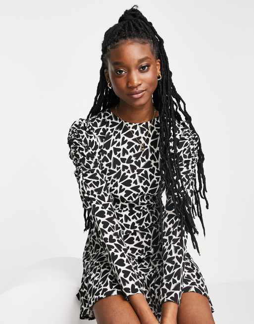 Miss Selfridge frill hem fit and flare mini dress in heart print