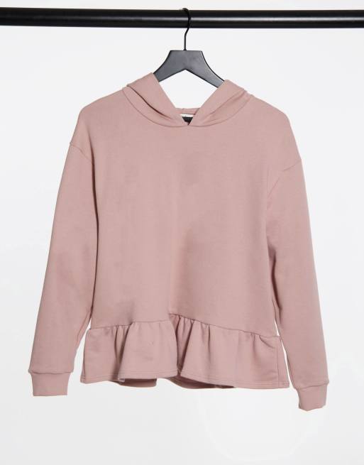 Miss Selfridge frill hem hoodie in pale pink