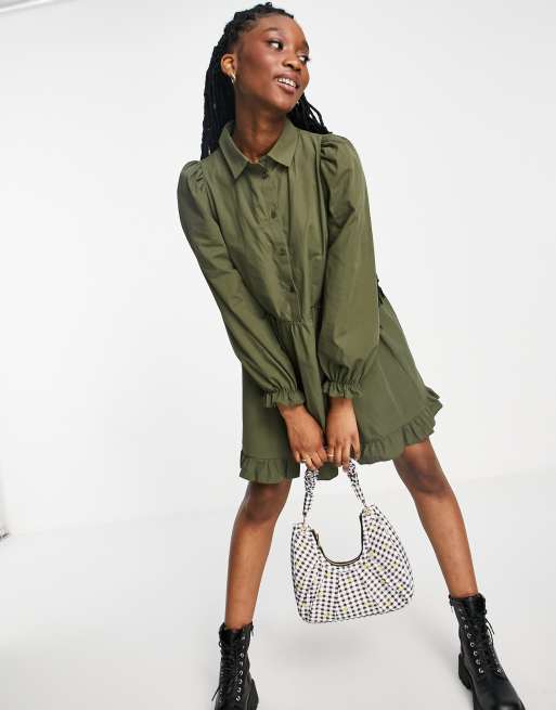 Zara khaki cheap shirt dress