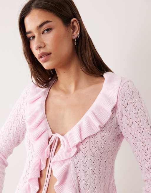 Miss Selfridge frill knitted tie front cardigan, 2 of 4