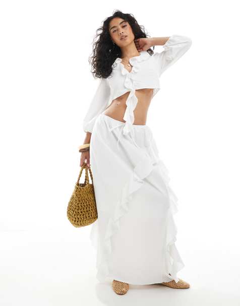 Miss Selfridge frill maxi skirt in white (part of a set) - view 1