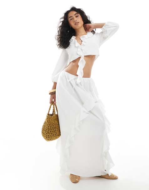 Miss Selfridge frill maxi skirt co-ord in white