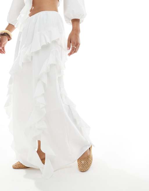 Miss Selfridge frill maxi skirt in white - part of a set, 3 of 5