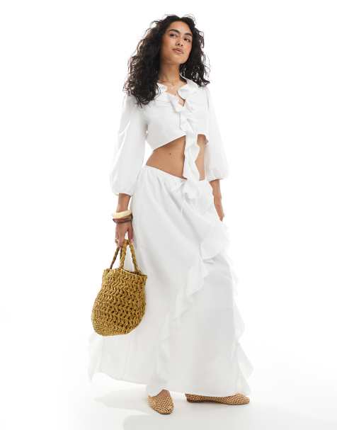 Miss Selfridge frill maxi skirt in white (part of a set) - view 1