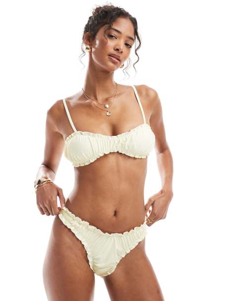 Miss Selfridge frill ruched bikini in buttermilk - view 1