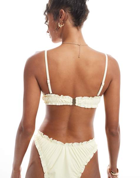 Miss Selfridge frill ruched bikini top in buttermilk - view 2