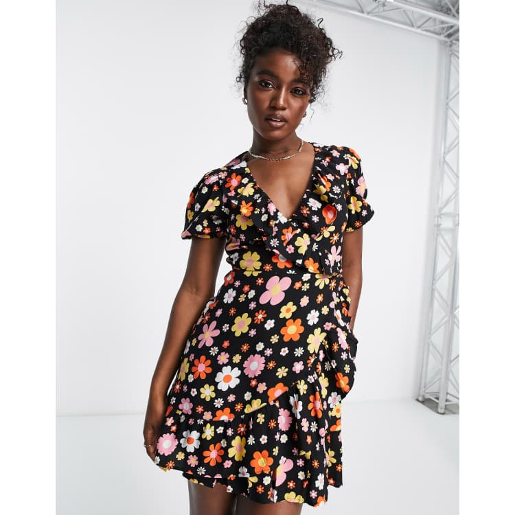 Asos black 2025 floral tea dress