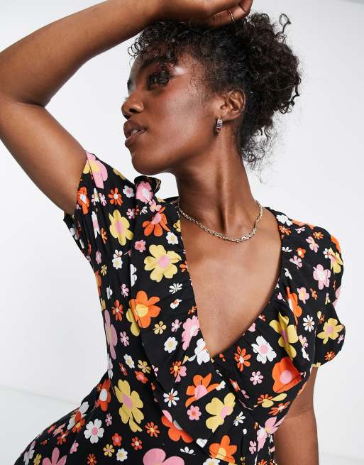 Asos black shop floral tea dress