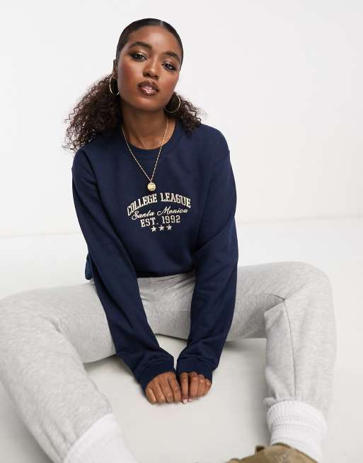 Miss Selfridge Front Embroidery Sweatshirt in Navy