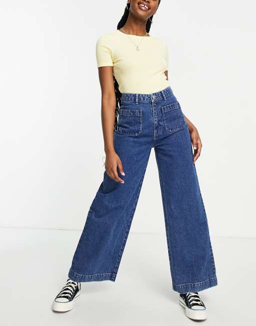 Pocket Front Wide Leg Jeans