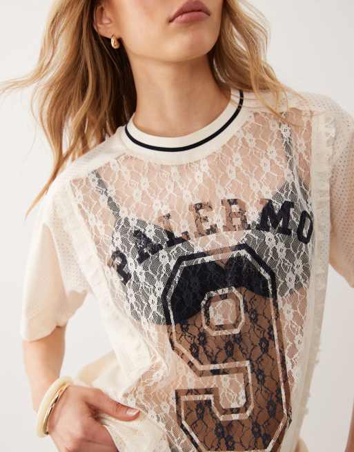 Miss Selfridge – Fußballtrikot aus Spitze in Weiß, 2 von 4