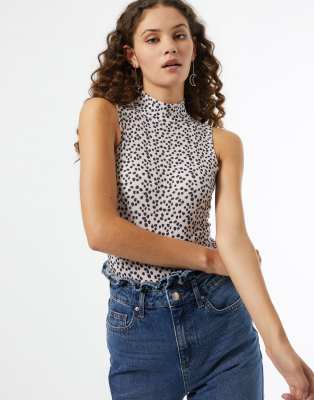 Miss Selfridge funnel neck bodysuit in animal print