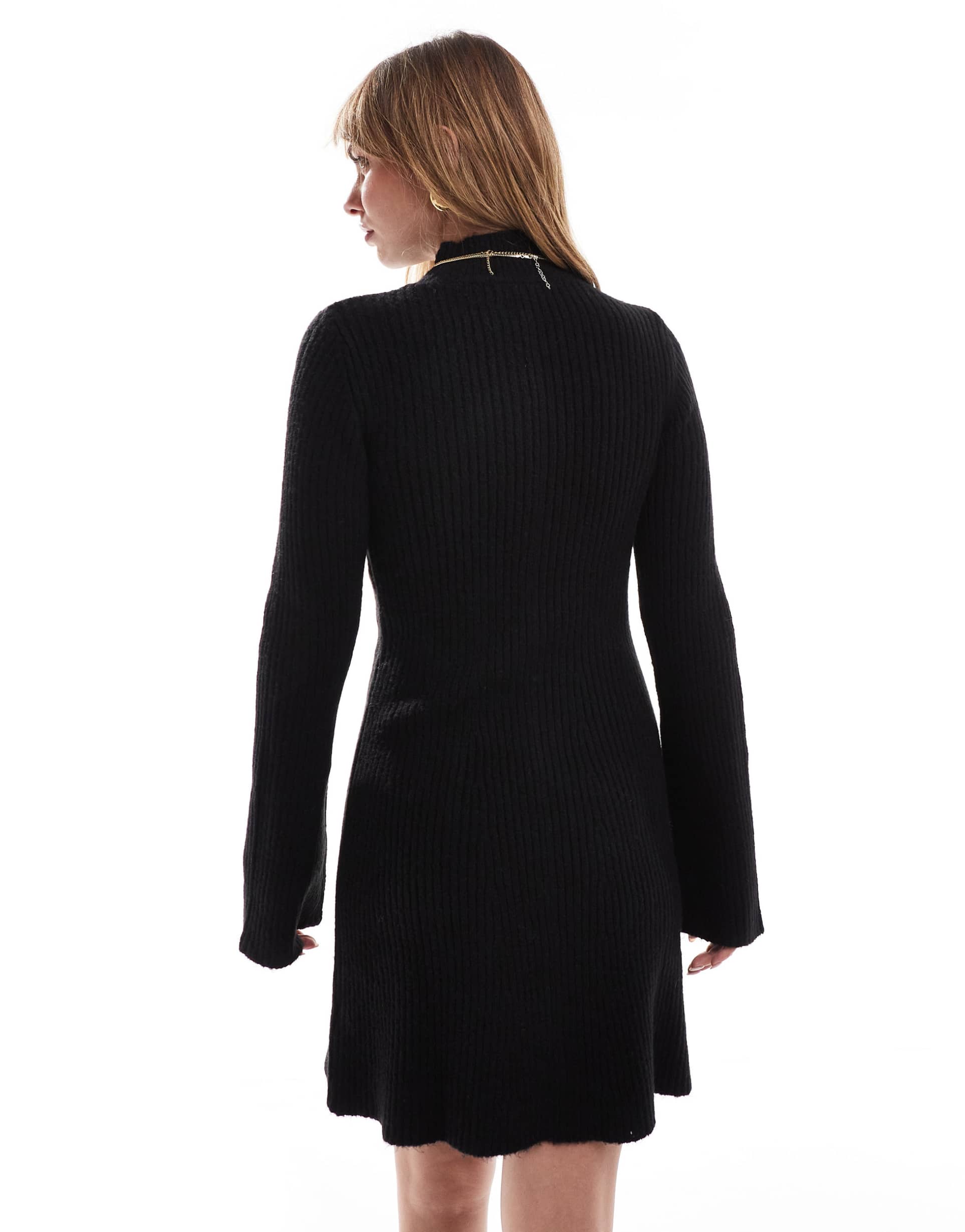 miss selfridge funnel neck knit swing mini dress in black