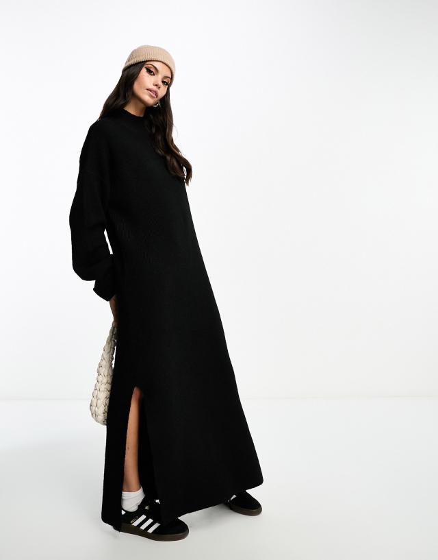 Miss Selfridge - funnel neck side splits knit maxi dress in black