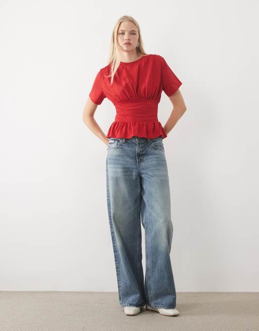 Miss Selfridge gathered peplum hem top with waistband, 2 of 4