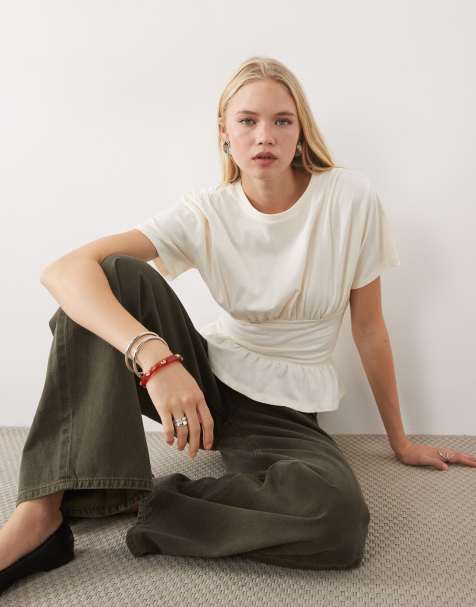 Miss Selfridge gathered peplum hem top with waistband - view 1