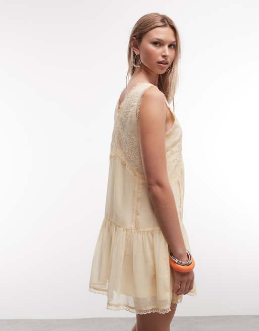 Miss Selfridge - Geborduurde mini jurk van chiffon in citroengeel, 4 van 4