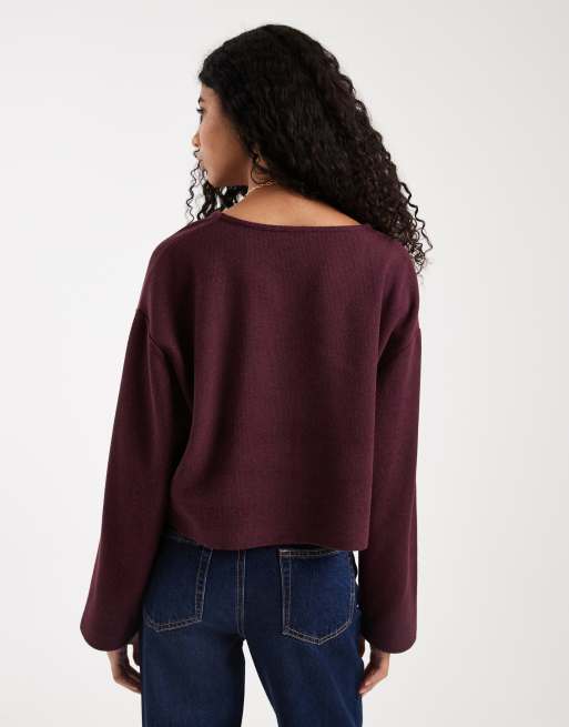 Miss Selfridge - Geborsteld geribbeld vest met satijnen strik in paars, 4 van 4