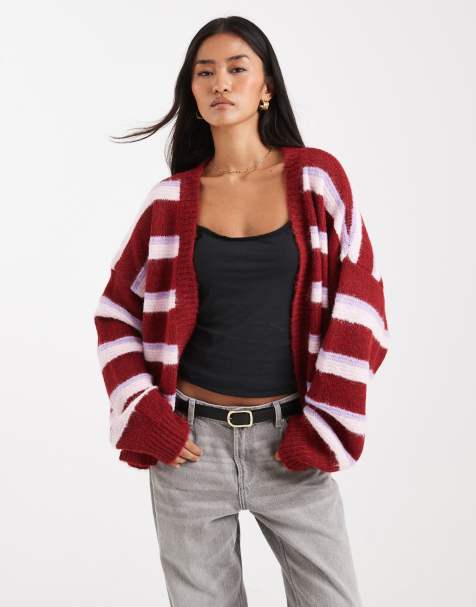 Miss Selfridge - Geborsteld gestreept vest zonder sluiting in paars - view 1