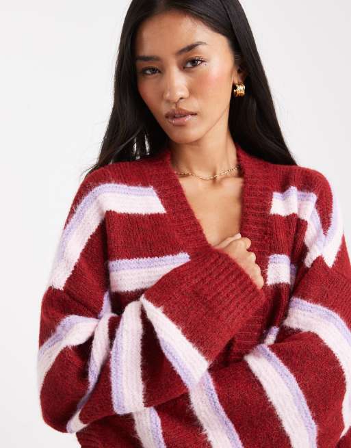 Miss Selfridge - Geborsteld gestreept vest zonder sluiting in paars, 2 van 4