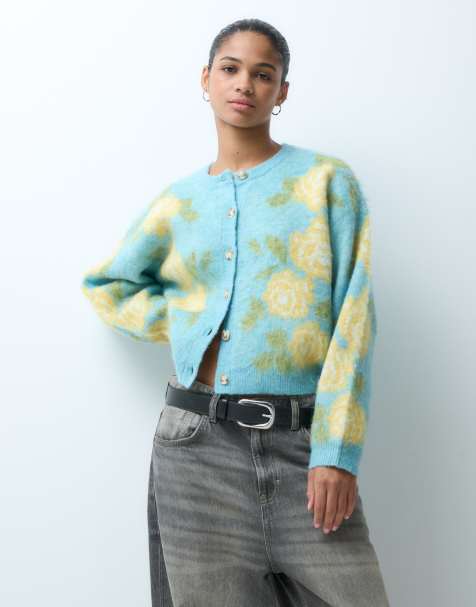 Miss Selfridge geborsteld vest met bloemetjesprint en ronde hals in turquoise - view 1