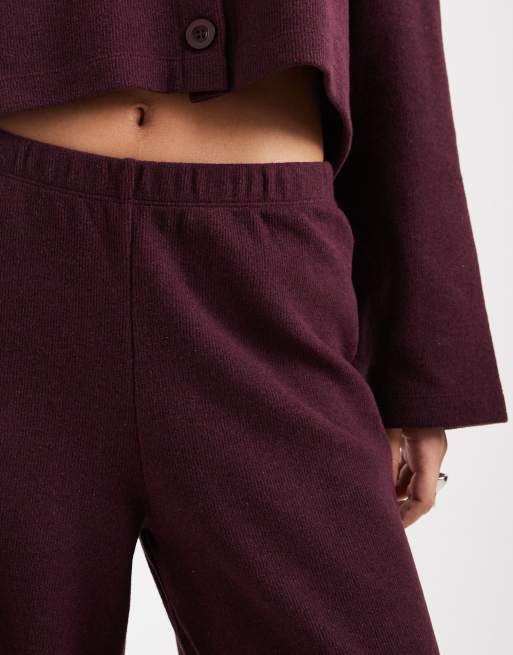 Miss Selfridge - Geborstelde geribbelde broek in paars, deel van co-ord set, 3 van 5