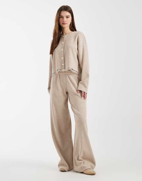 Miss Selfridge - Geborstelde gestreepte broek met wijde pijpen - view 1