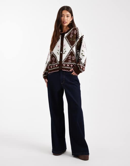 Miss Selfridge - Gebreid vest met argyle-ruit en bloemenpatroon, 3 van 4