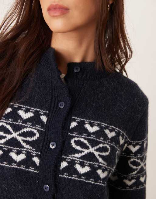 Miss Selfridge - Gebreid vest met strikpatroon in marineblauw, 2 van 4