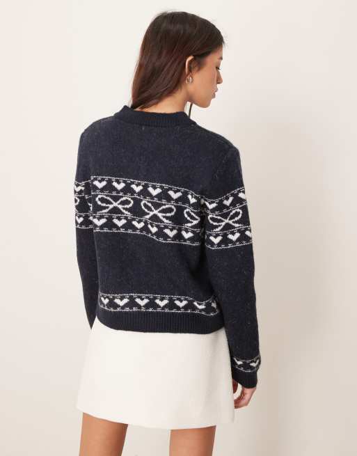 Miss Selfridge - Gebreid vest met strikpatroon in marineblauw, 3 van 4