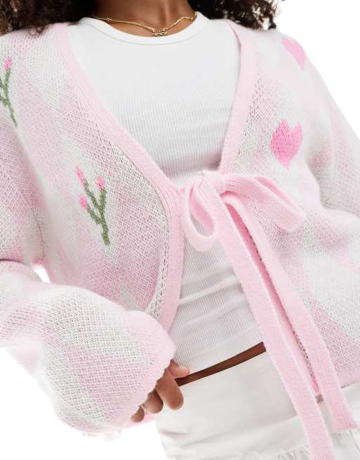 Miss Selfridge - Gebreid vestje met ruiten in roze, 2 van 4