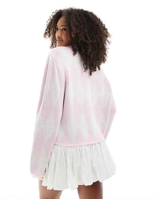 Miss Selfridge - Gebreid vestje met ruiten in roze, 3 van 4