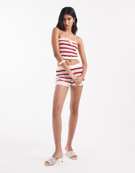 Miss Selfridge - Gebreide gehaakte co-ord set met strepen - view 1