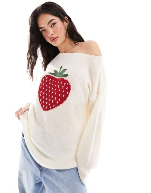 Miss Selfridge - Gebreide trui met aardbei in crème